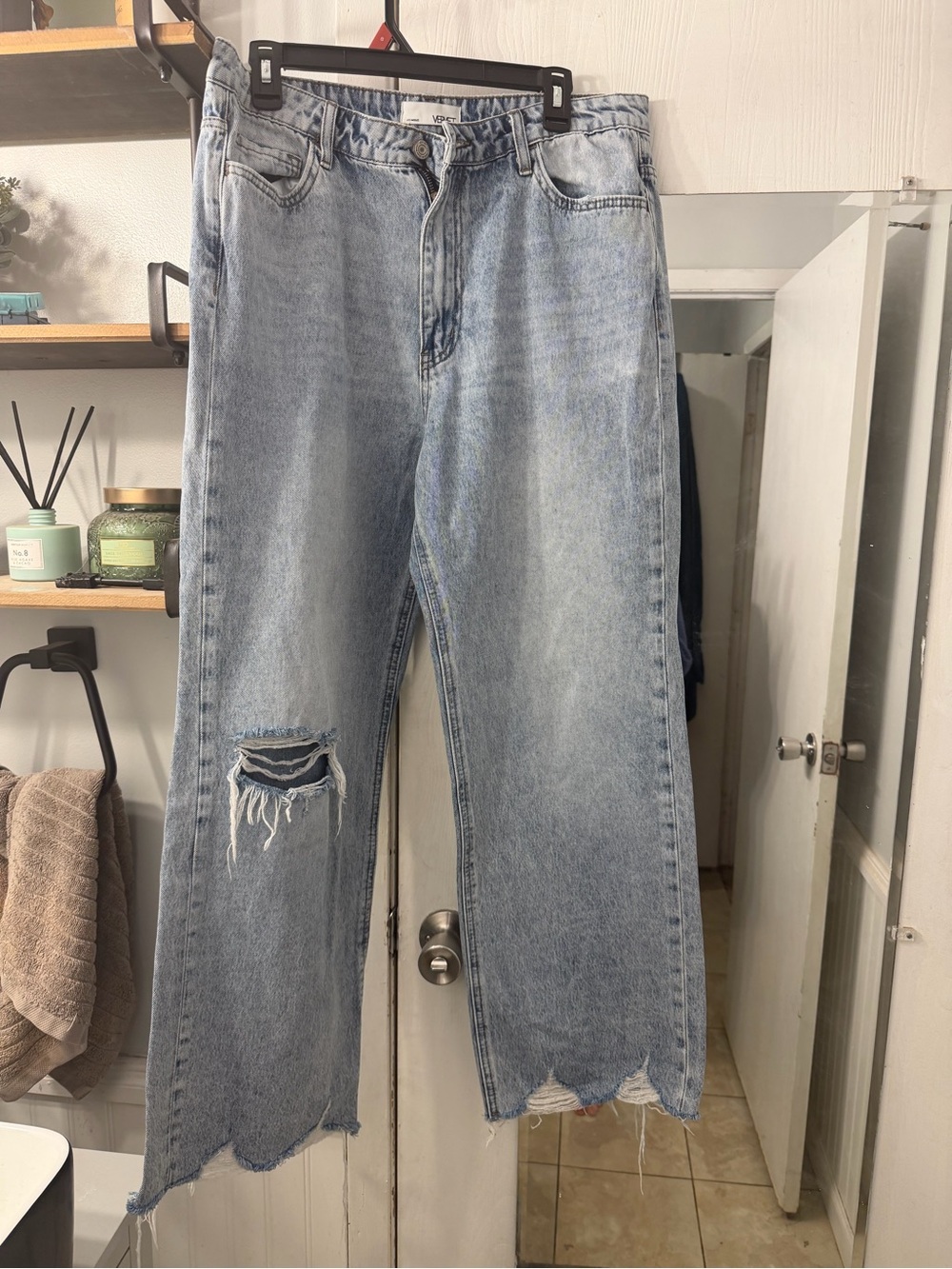 Light Blue Distressed Wide Leg Jeans - Women's Flare